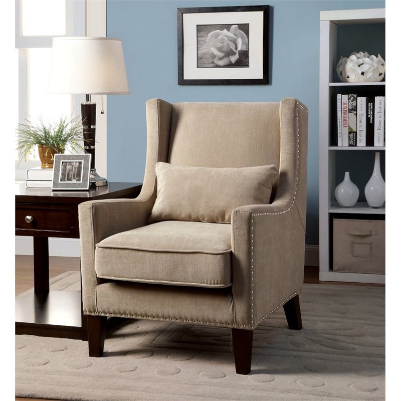 furniture of america franklin wood wingback nailhead trim accent chair