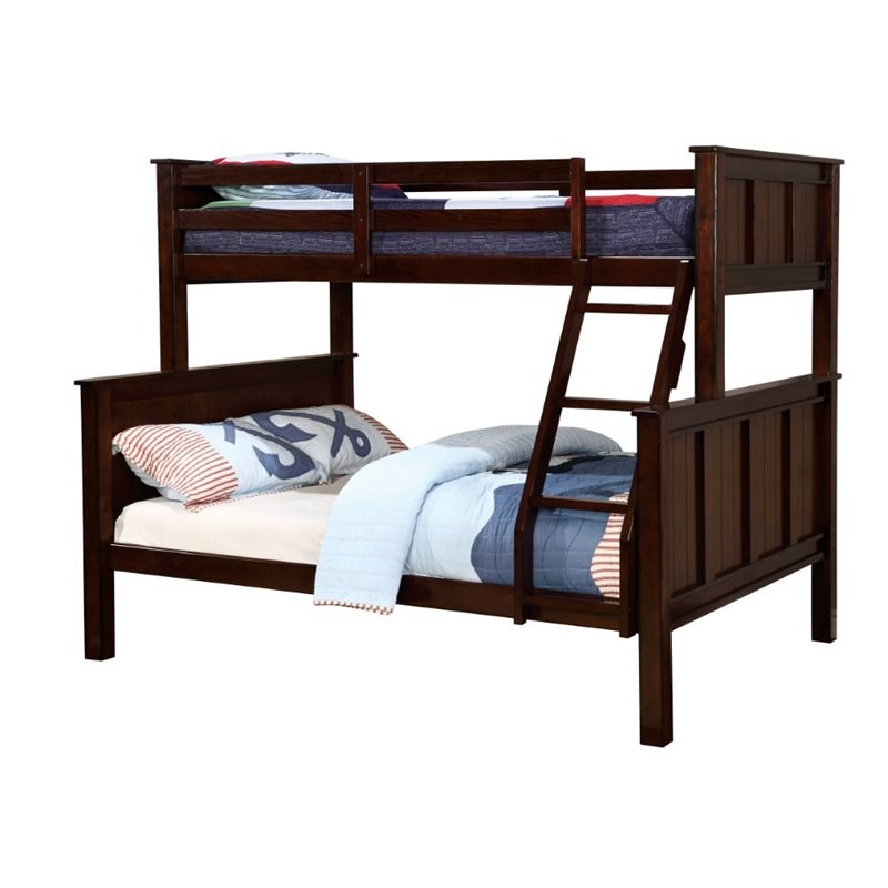 Furniture of America Cory Wood Twin over Full Bunk Bed in Dark Walnut
