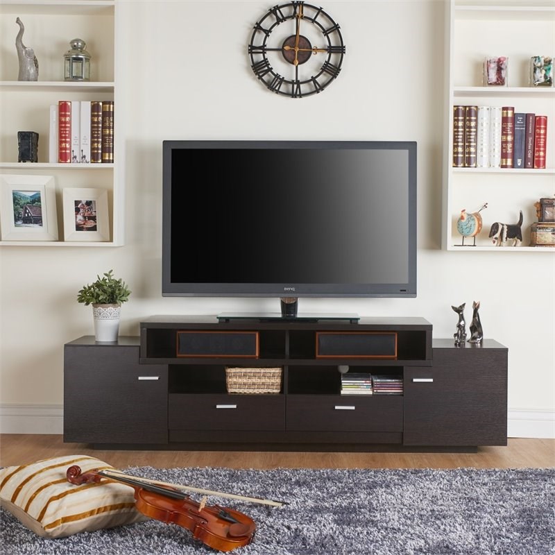 Furniture of America Braswell Wood Multi-Storage 72-Inch TV Stand in Cappuccino