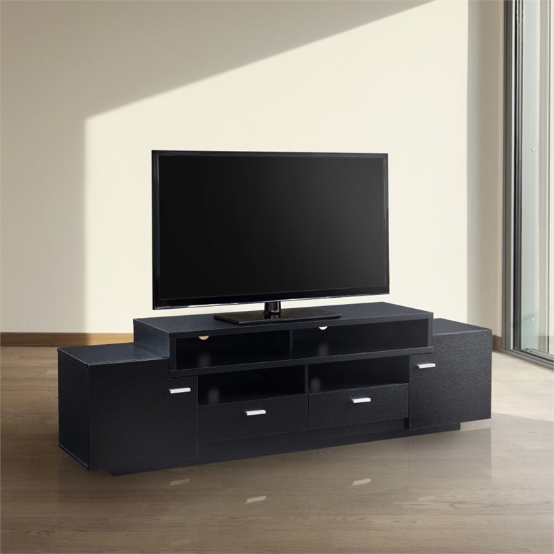 Furniture of America Braswell Wood Multi-Storage 72-Inch TV Stand in Black