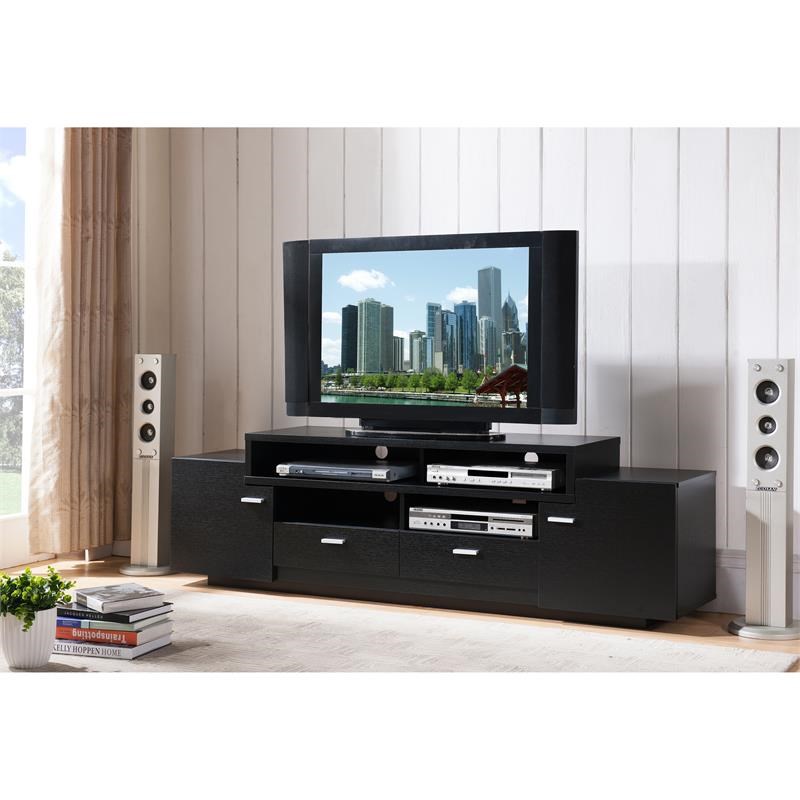 Furniture of America Braswell Wood Multi-Storage 72-Inch TV Stand in Black