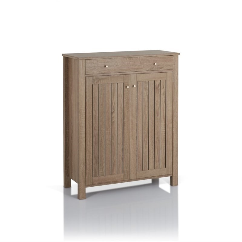 Furniture of America Jessa Slatted Wood 1-Drawer Shoe Cabinet in Light Oak