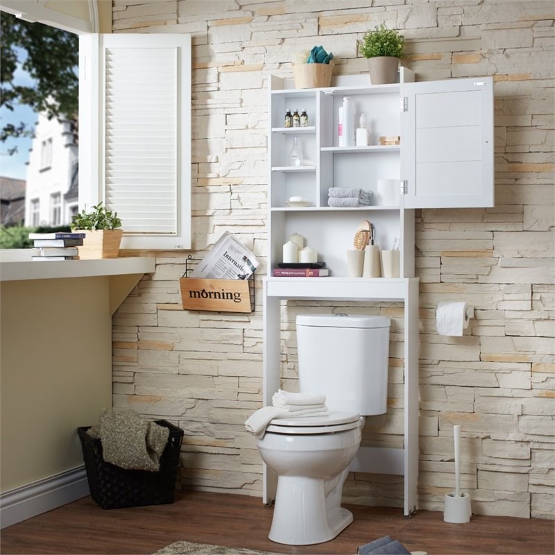 Furniture of America Daza Modern Wood Bathroom Space Saving Cabinet in White