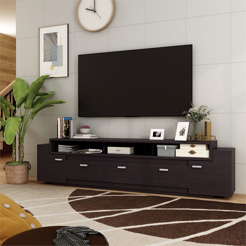 Furniture of America Santex Wood 84-inch TV Stand in Cappuccino