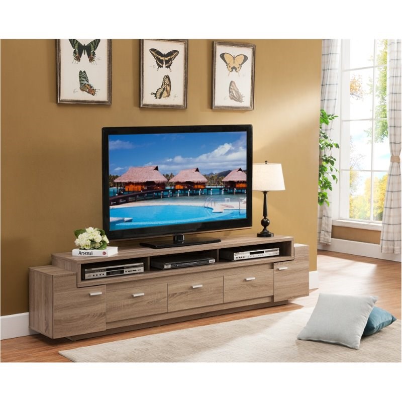 Furniture of America Santex Wood 84-inch TV Stand in Distressed Taupe