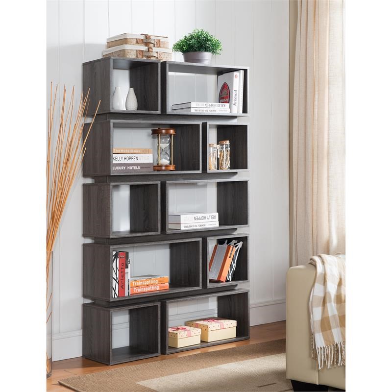 Furniture of America Ariana Wood Geometric Bookcase in Distressed Gray
