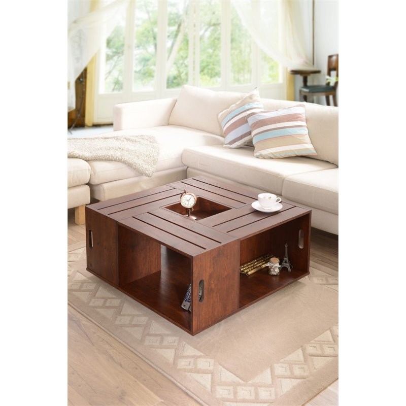Furniture of America Conteery Wood Coffee Table with Casters in Vintage