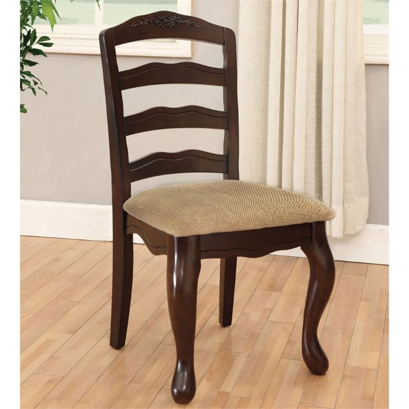 Furniture of America Pienne Wood Padded Dining Chair in Dark Walnut (Set of 2)