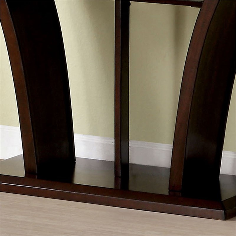 Furniture of America Lantler Contemporary Glass Top Console Table in Dark Cherry