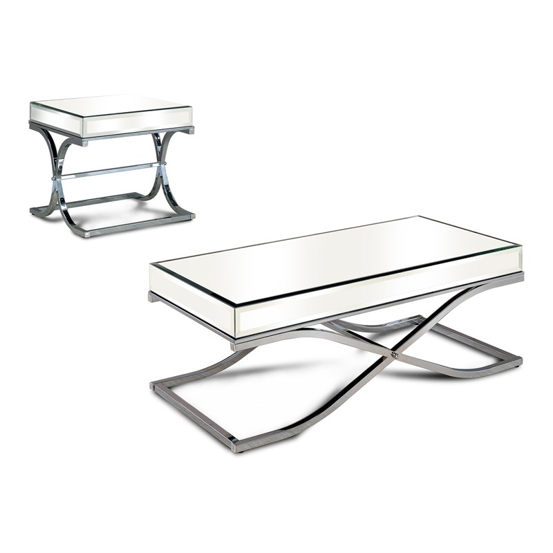 Furniture of America Xander Metal 2-Piece Coffee Table Set in Chrome