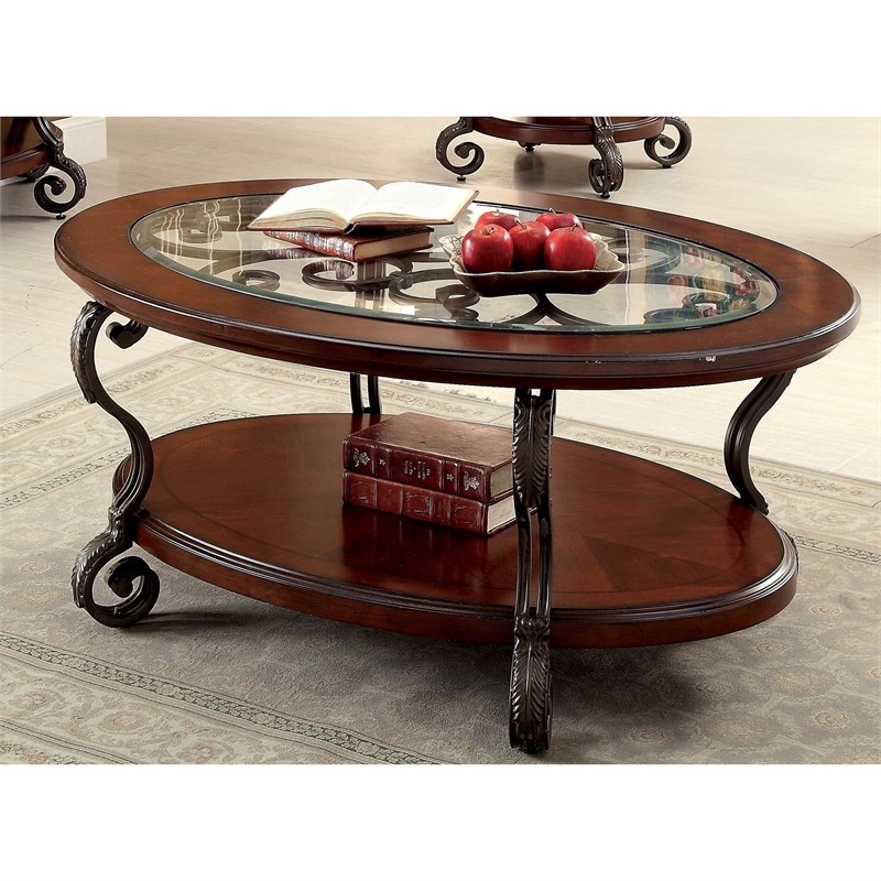 Furniture of America Azea Traditional Wood 1-Shelf Coffee Table in Brown Cherry