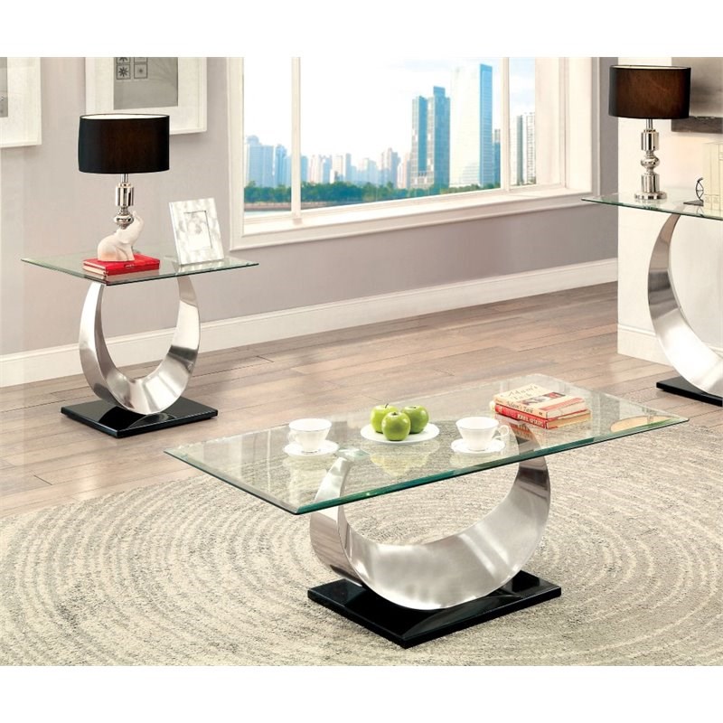 Furniture of America Suse Contemporary Metal 2-Piece Coffee Table Set in Silver