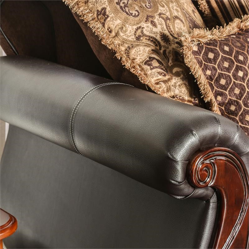 Furniture of America Lozano Faux Leather Upholstered Sofa in Dark Brown