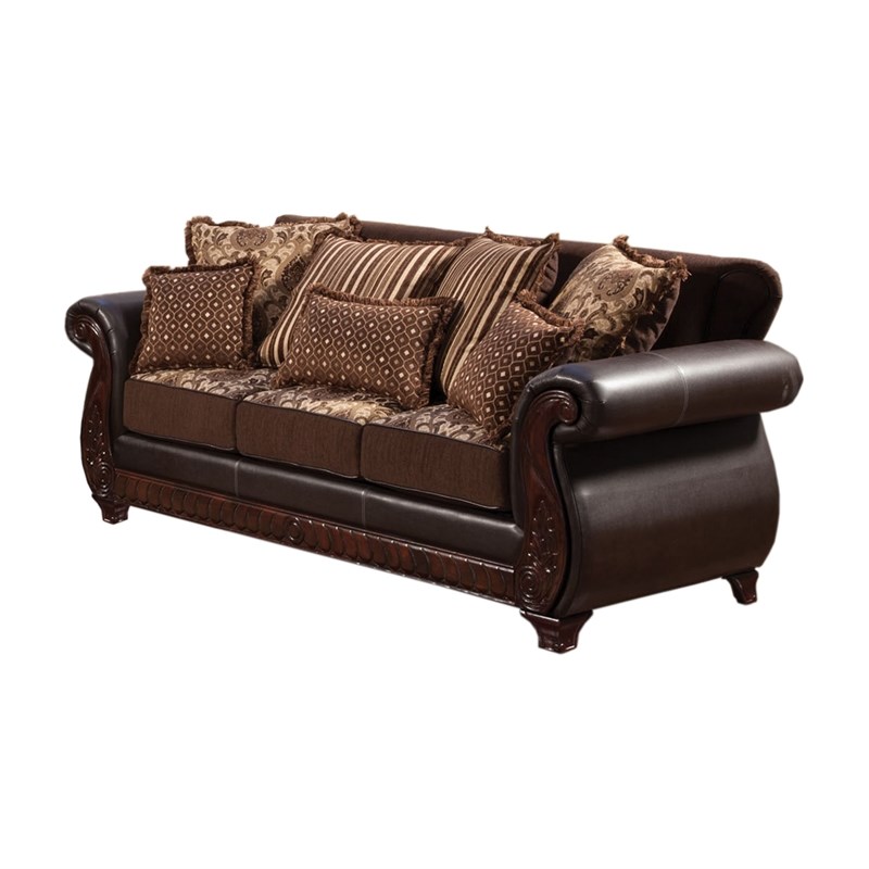 Furniture of America Lozano Faux Leather Upholstered Sofa in Dark Brown