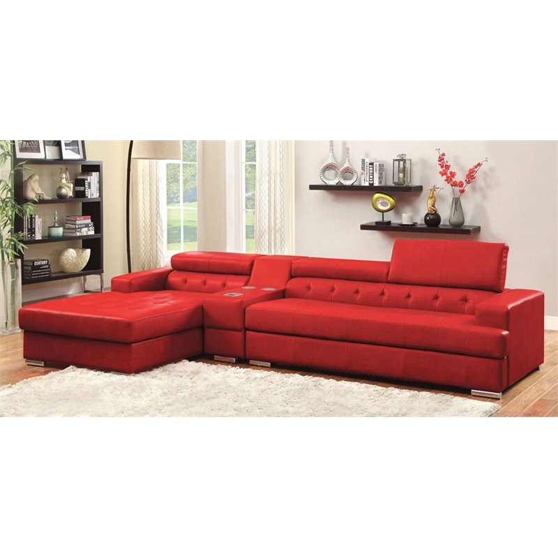 Furniture of America Contreras Faux Leather Upholstered Console in Red