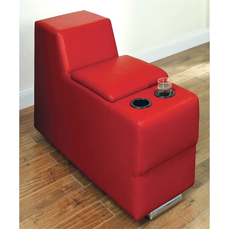 Furniture of America Contreras Faux Leather Upholstered Console in Red