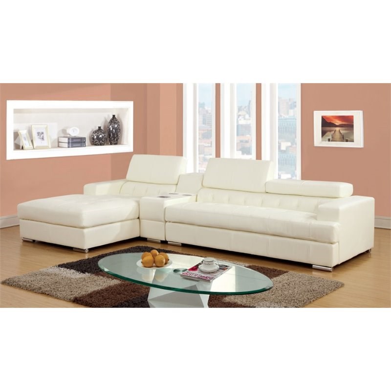 Furniture of America Contreras Faux Leather Upholstered Console in White