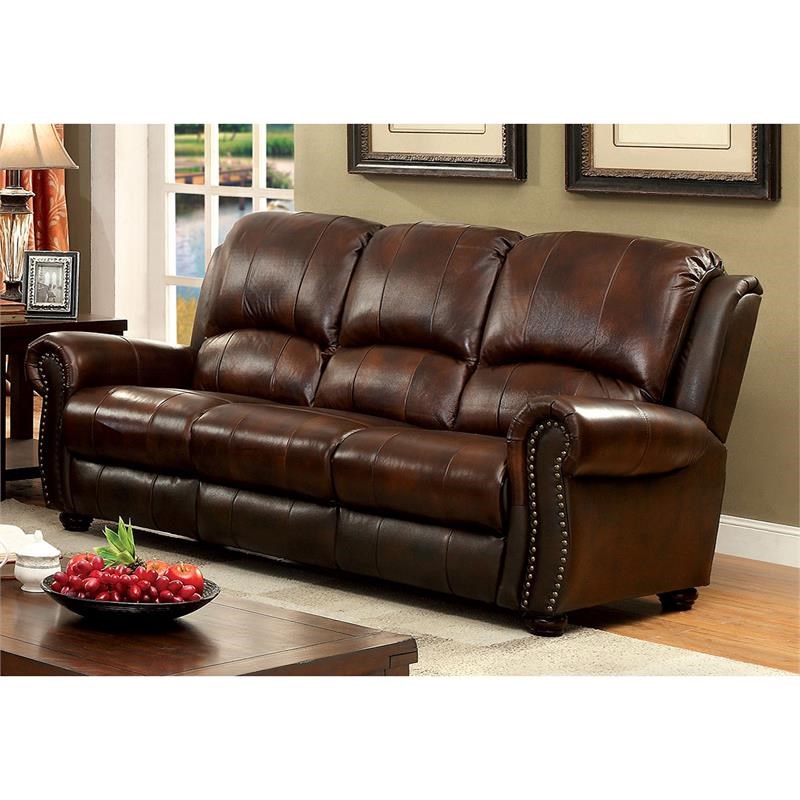 Furniture Of America Garry 2 Piece Top Grain Leather Match Sofa Set In Brown Homesquare Top Grain Leather Match Sofa Set, Leather Match Sofa Set