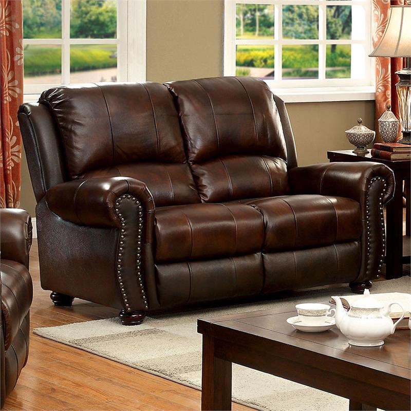 Furniture of America Garry 3piece Top Grain Leather Match Sofa Set in