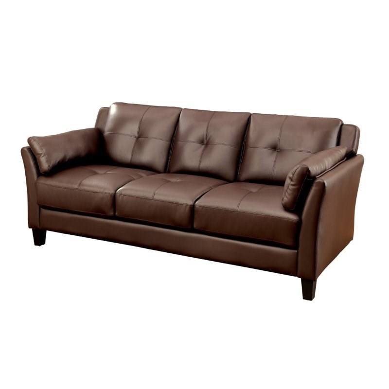 Furniture of America Tonia Faux Leather 2Piece Sofa Set in Brown