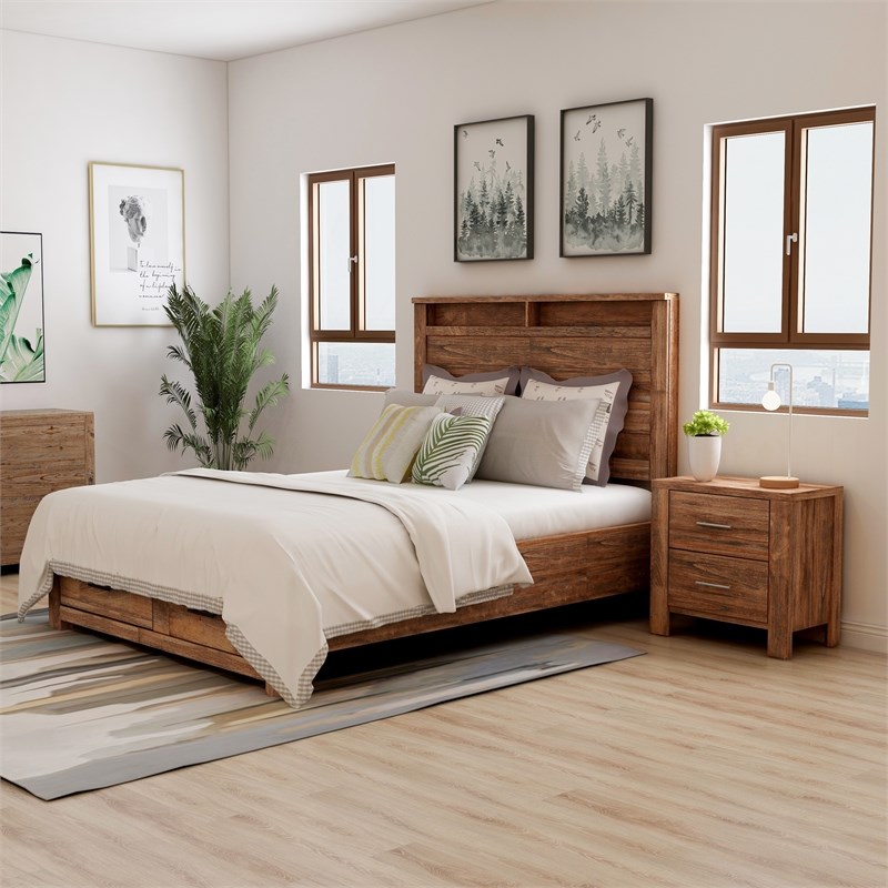 FOA Nangetti 2pc Antique Oak Solid Wood Bedroom Set - Queen ...