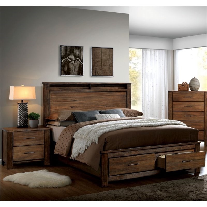 foa nangetti 2pc antique oak solid wood bedroom set queen