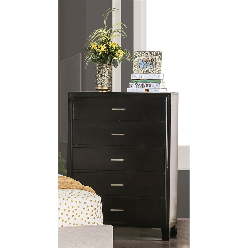 Furniture of America Sirius Solid Wood 5-Drawer Bedroom Chest in Espresso