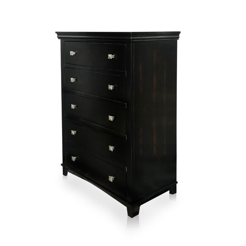 Furniture of America Brighton Transitional Solid Wood 5-Drawer Chest in Espresso