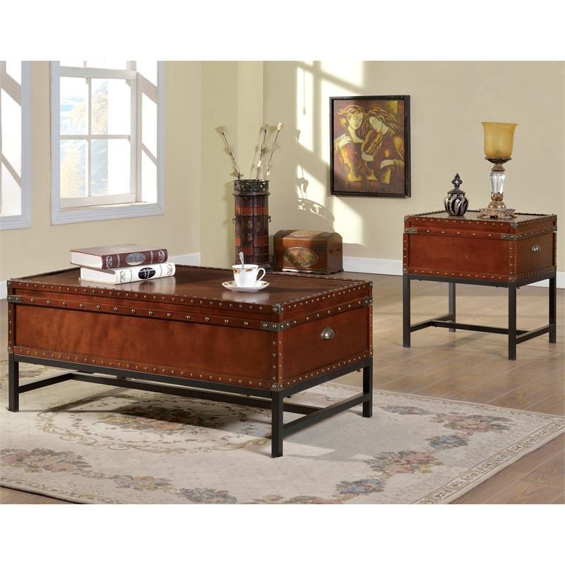 Furniture of America Vannoy Transitional Wood Storage Coffee Table in Cherry