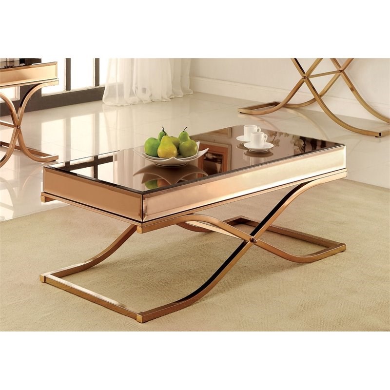Furniture of America Xander Contemporary Metal Coffee Table in Brass