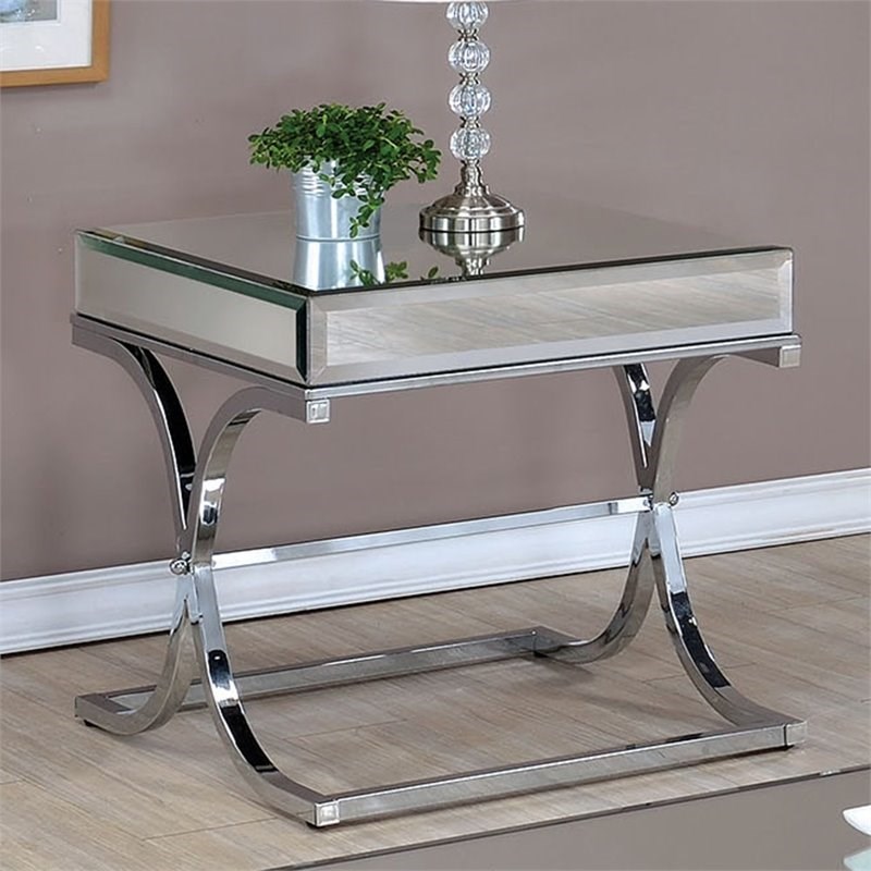 Furniture of America Xander Contemporary Metal Square End Table in Chrome