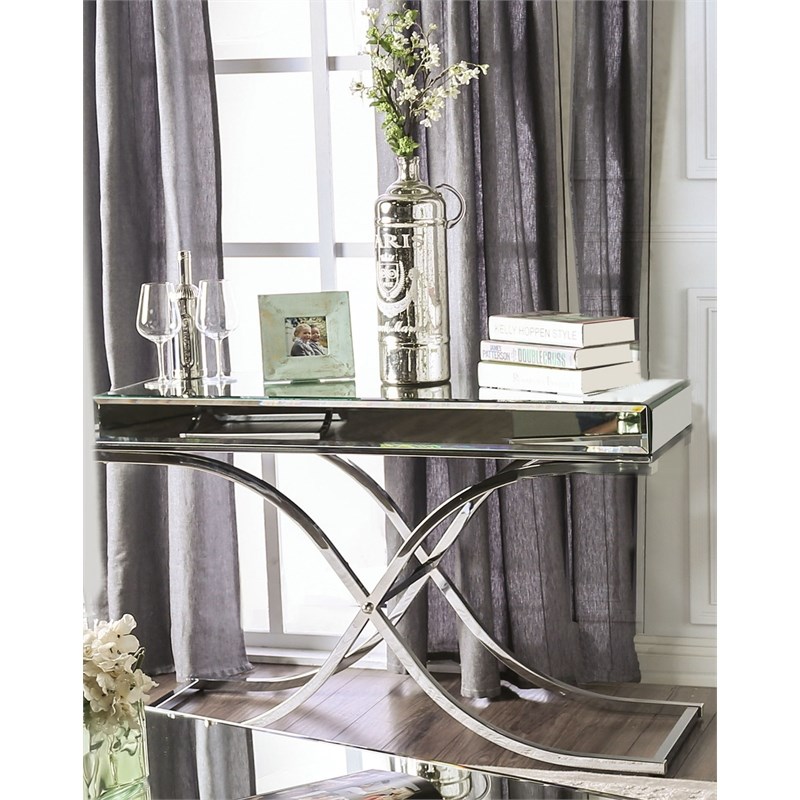 Furniture of America Xander Contemporary Metal Console Table in Chrome