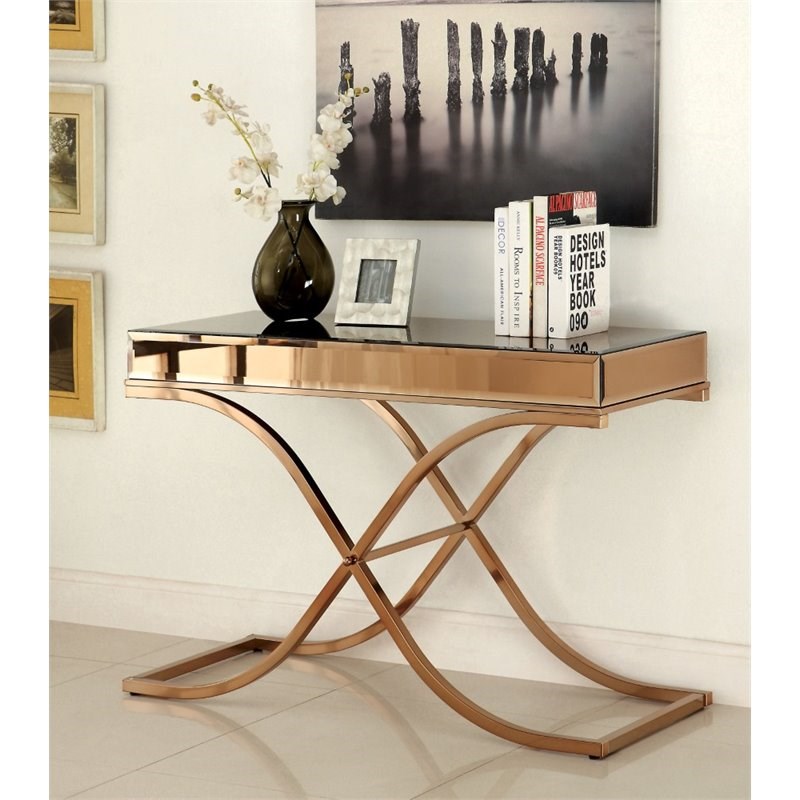 Furniture of America Xander Contemporary Metal Console Table in Brass