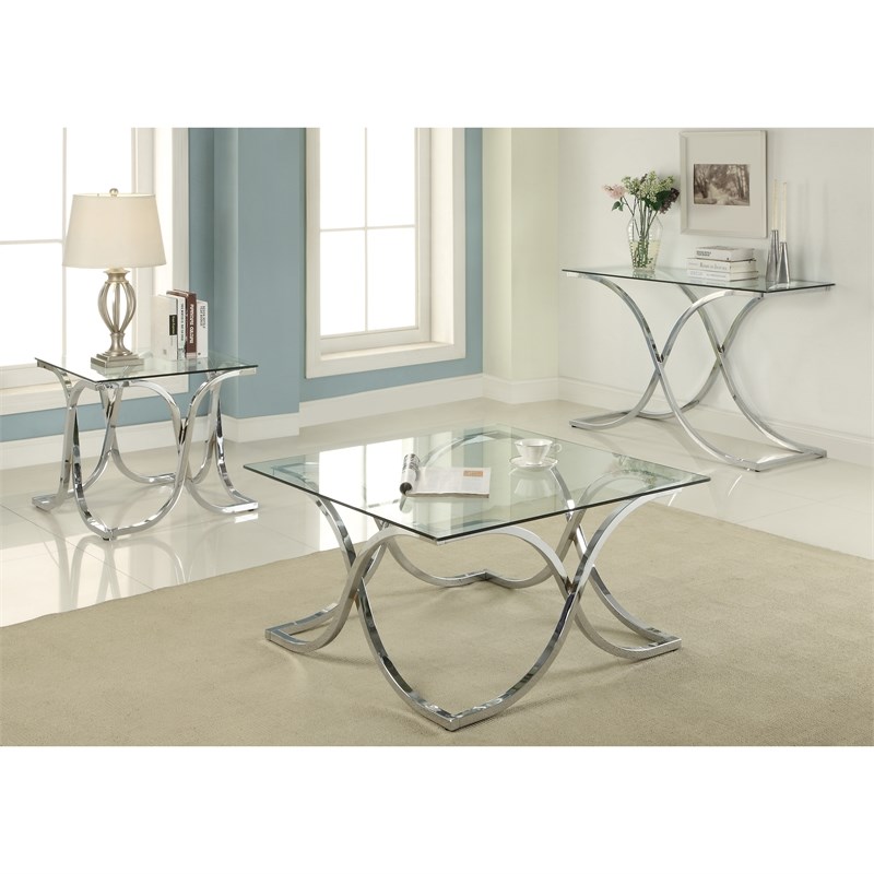 Furniture of America Sarif Contemporary Glass Top Coffee Table in Chrome