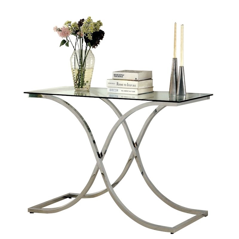 Furniture of America Sarif Contemporary Glass Top Console Table in Chrome