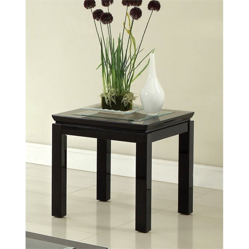 Furniture of America Kristof Contemporary Wood Square End Table in Glossy Black