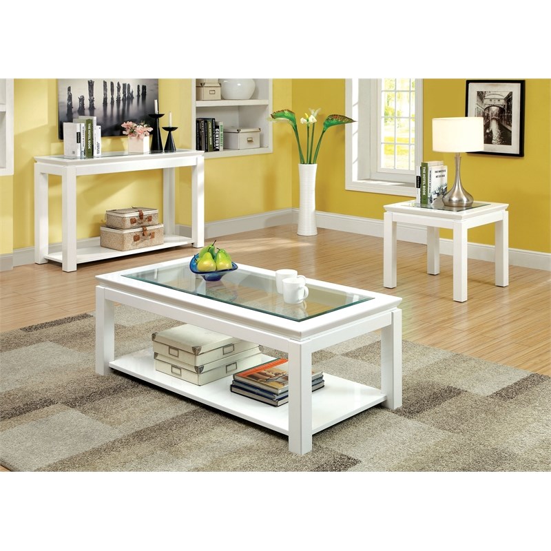 Furniture of America Kristof Contemporary Wood Square End Table in Glossy White