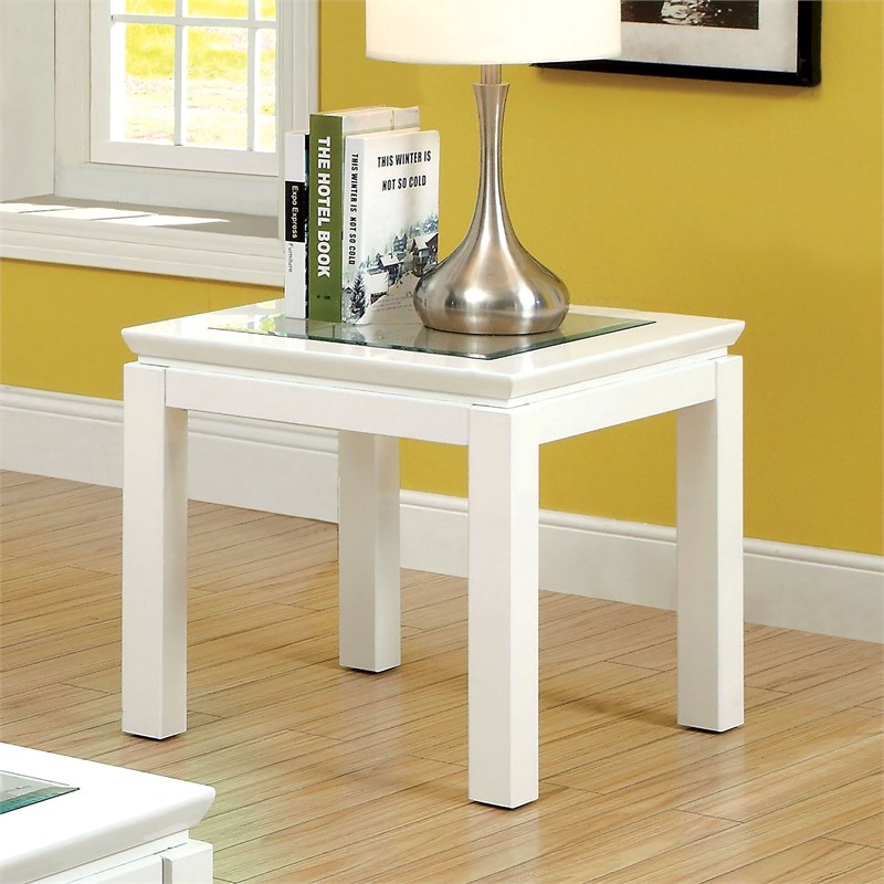 Furniture of America Kristof Contemporary Wood Square End Table in Glossy White