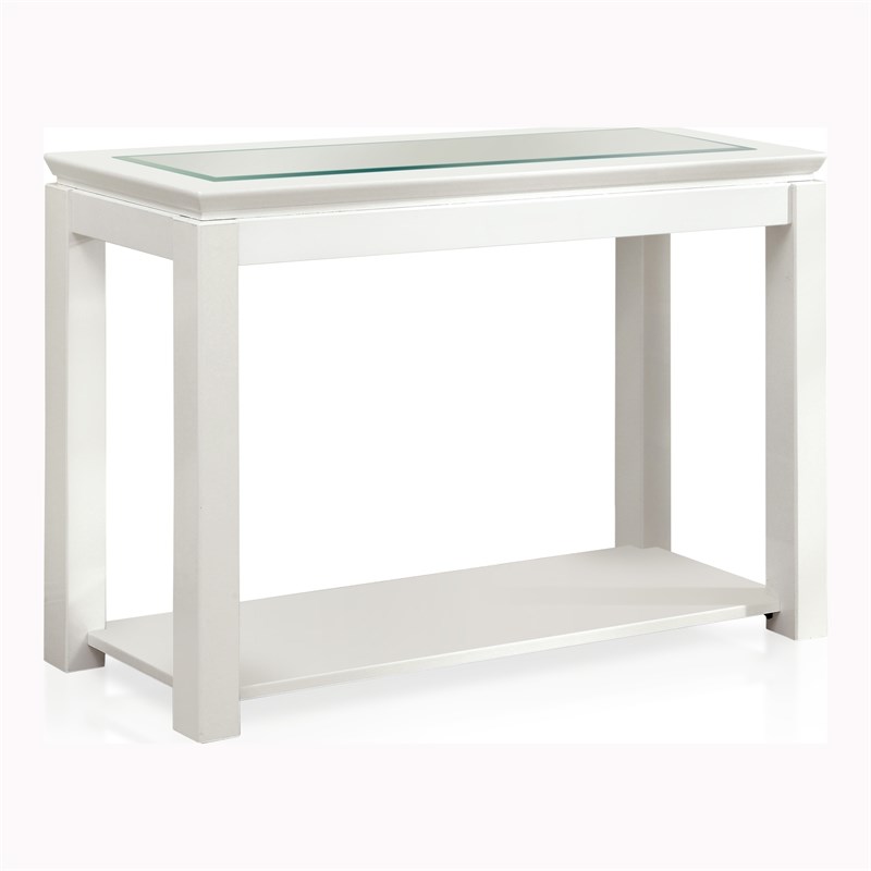 white glass top console table