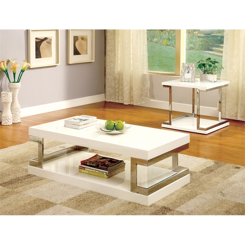 Furniture of America Bargunde Contemporary Wood Coffee Table in Glossy White