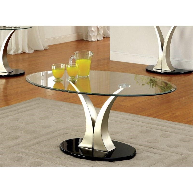 Furniture of America Mansa Stainless Steel Coffee Table in Satin Plated & Black