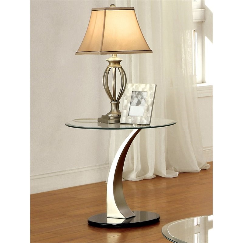 Furniture of America Mansa Stainless Steel End Table in Satin Plated and Black
