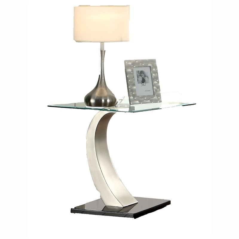 Furniture of America Navarre Stainless Steel End Table in Silver and Black
