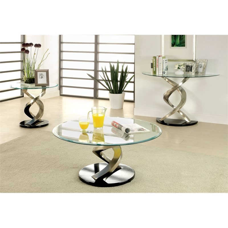Furniture of America Crook Stainless Steel End Table in Silver Satin Plated