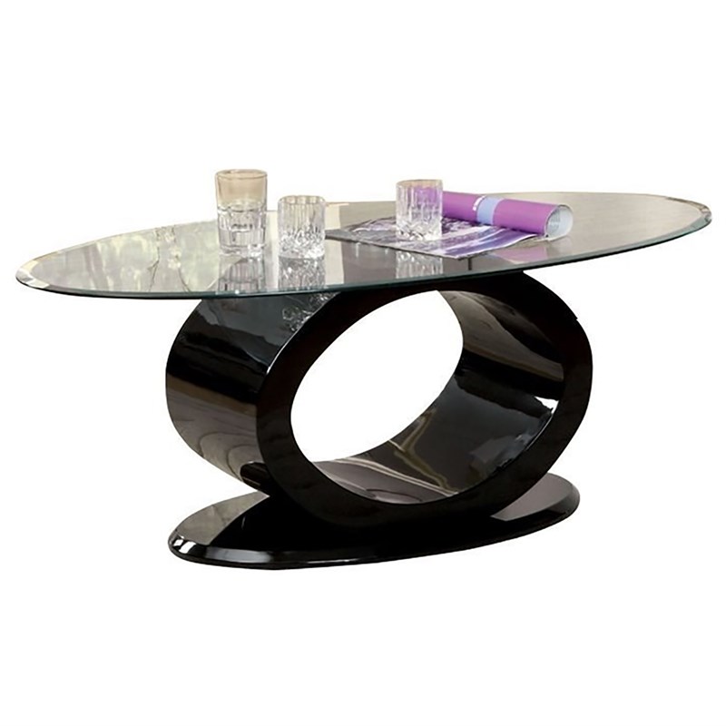 Furniture of America Mason Contemporary Wood Oval Coffee Table in Glossy Black