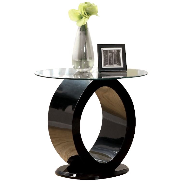 Furniture of America Mason Contemporary Wood Round End Table in Glossy Black
