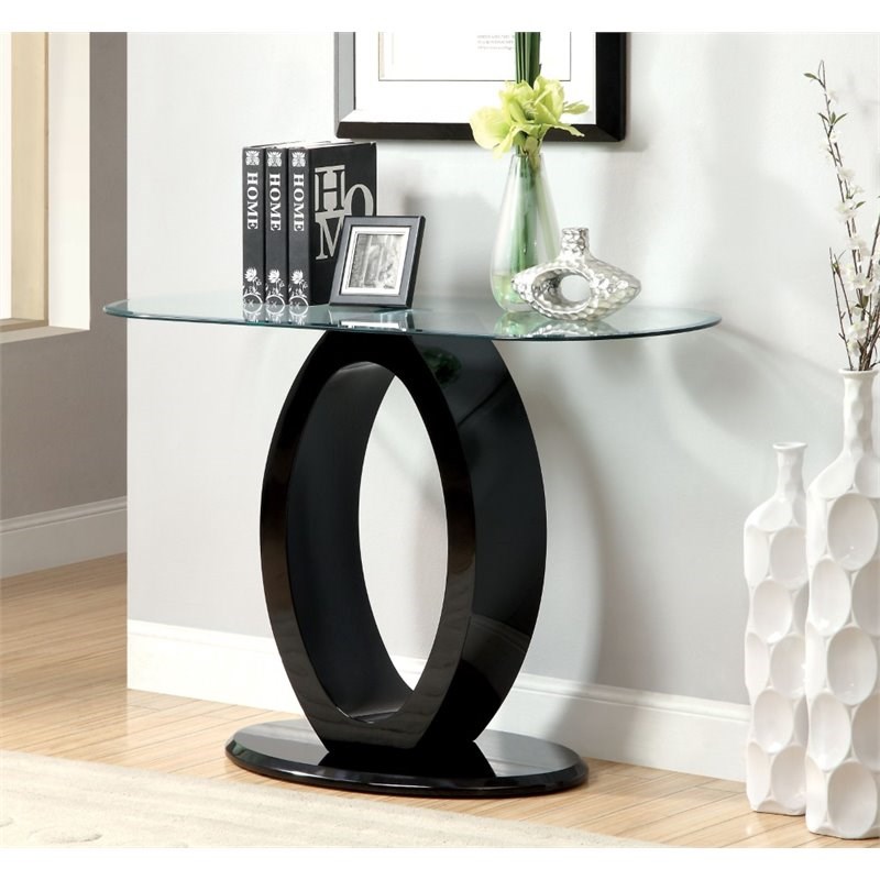 Furniture of America Mason Contemporary Wood Console Table in Glossy Black