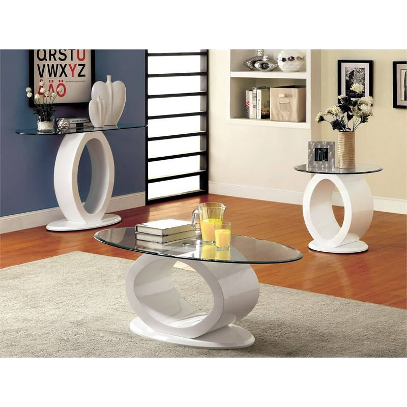 Furniture of America Mason Contemporary Wood Oval Coffee Table in White