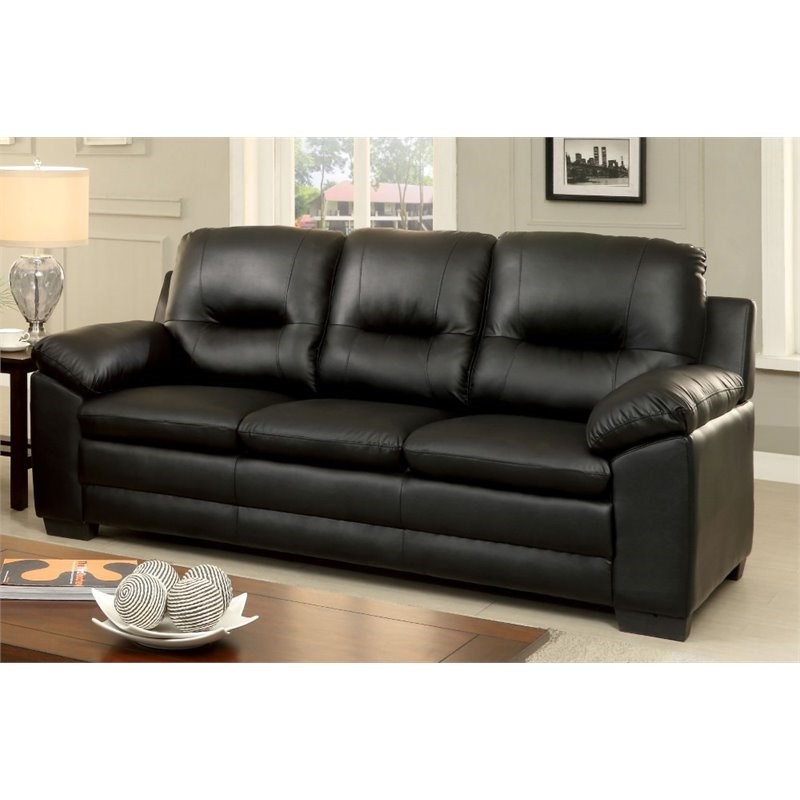 Furniture of America Pallan Contemporary Faux Leather Tufted Sofa in Black