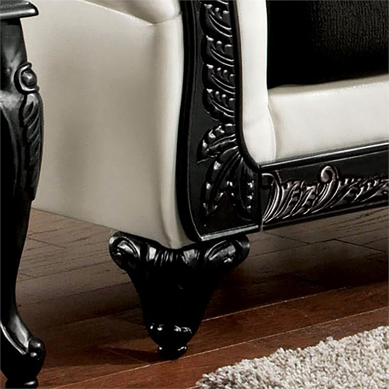 Furniture of America Ownby Faux Leather Upholstered Sofa in Black and White Homesquare